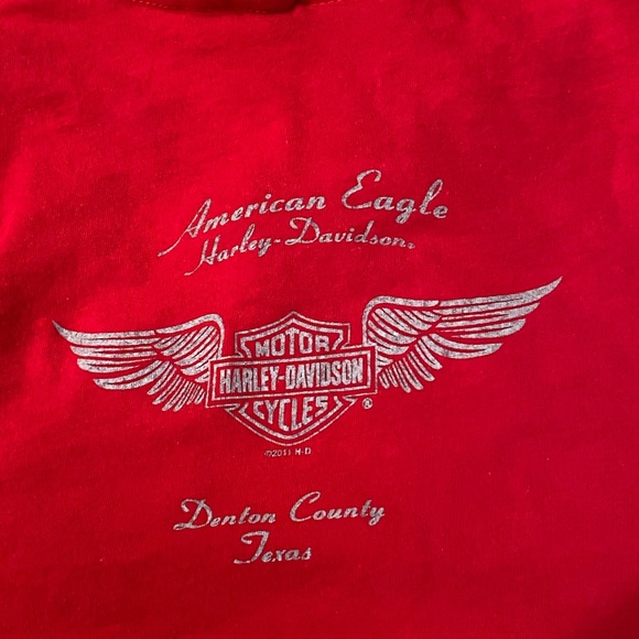 Harley Davidson Women’s American Eagle Glitter Cutout Front Red White Tee Shirt - Picture 5 of 6